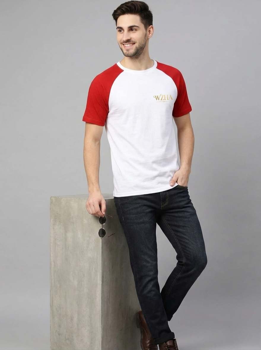 The WZHA Contrast Raglan – White & Red