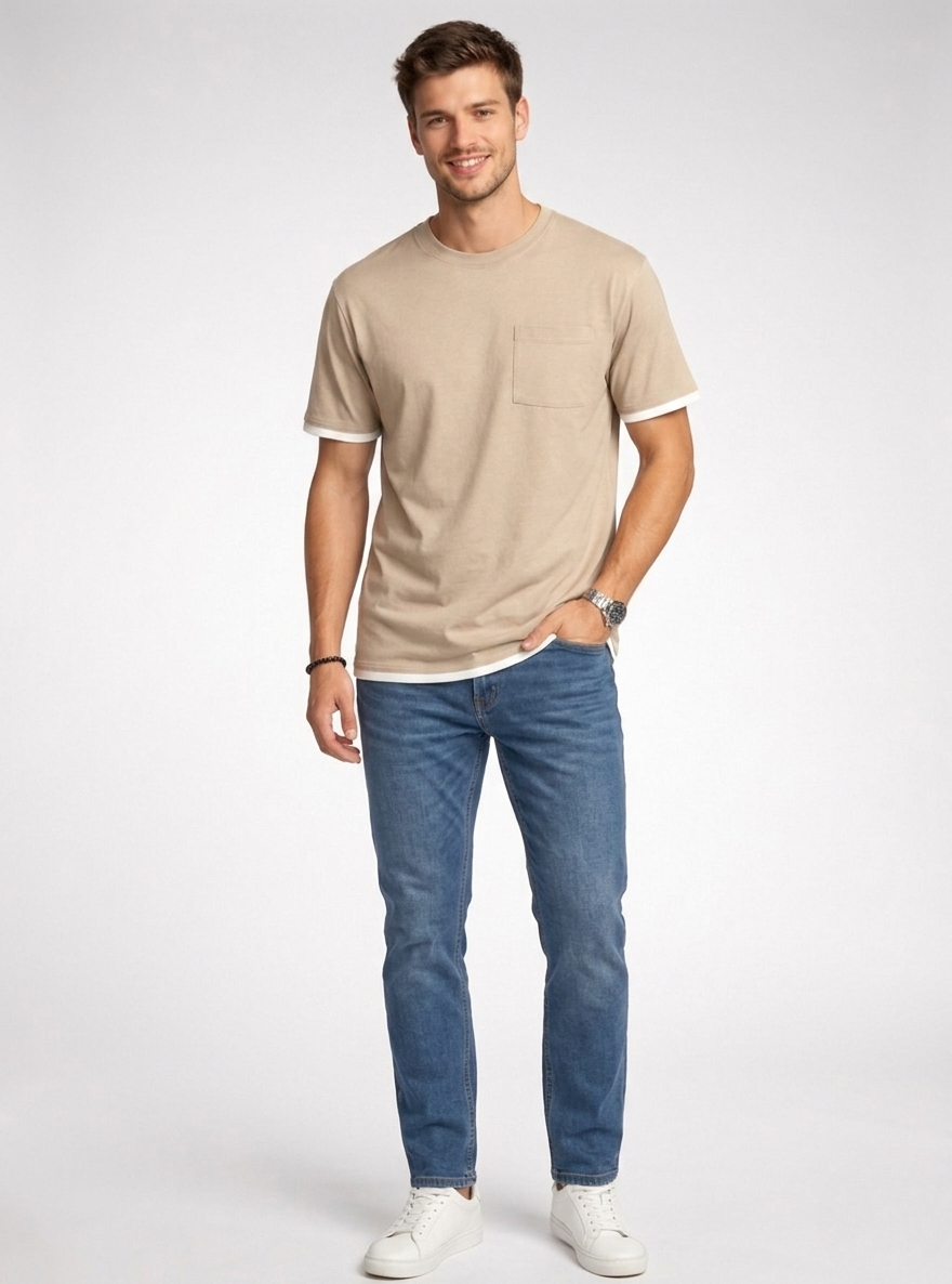 Layered-Trim Pocket Tee