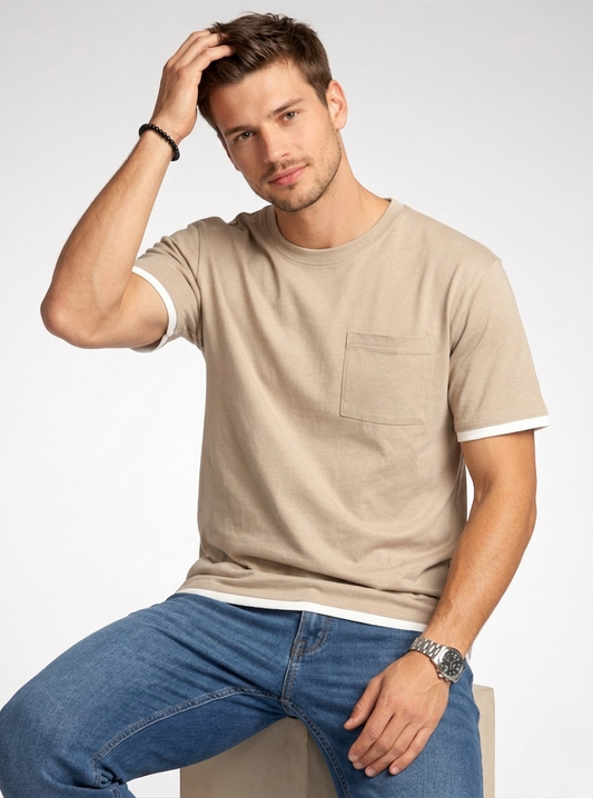 Layered-Trim Pocket Tee