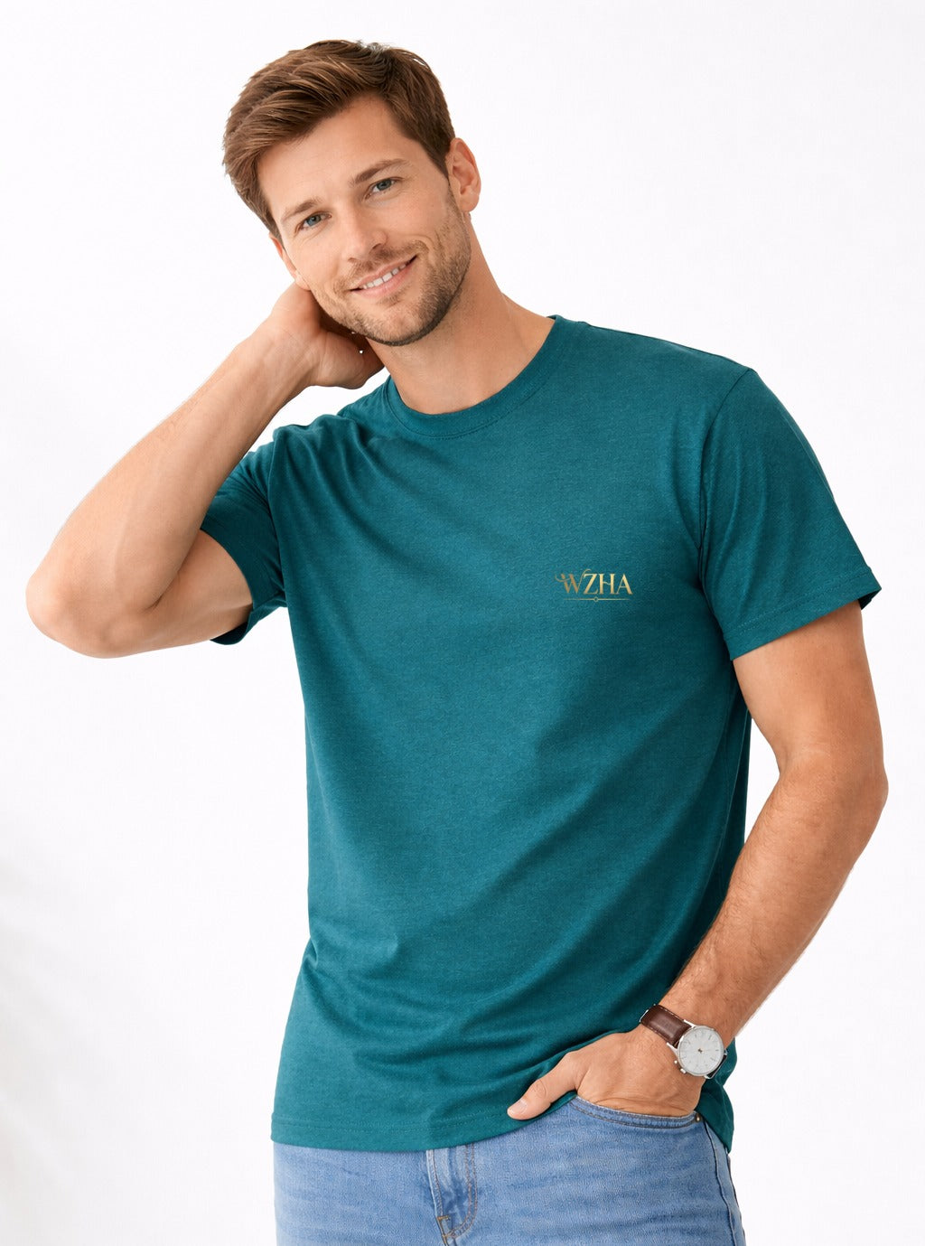 WZHA Premium Teal Essential Crew Neck T-Shirt