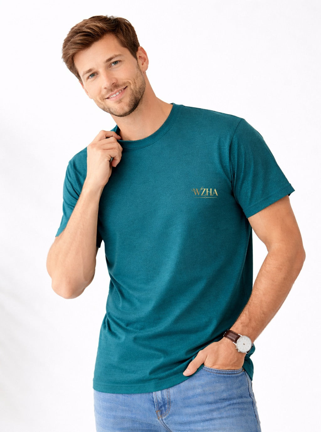 WZHA Premium Teal Essential Crew Neck T-Shirt
