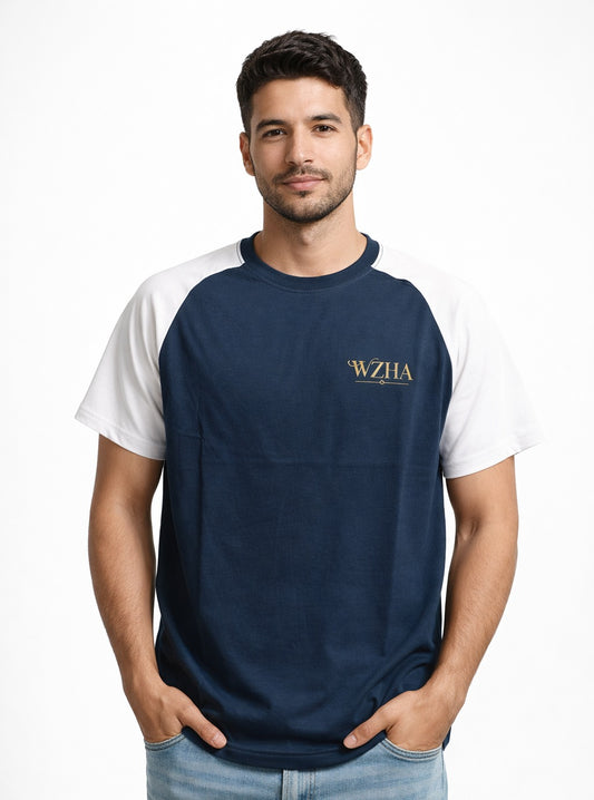 WZHA Premium Raglan T-Shirt – Navy & White