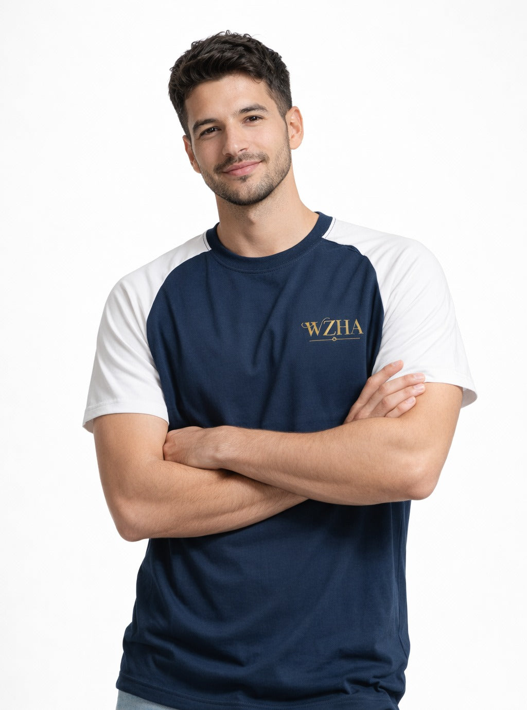 WZHA Premium Raglan T-Shirt – Navy & White