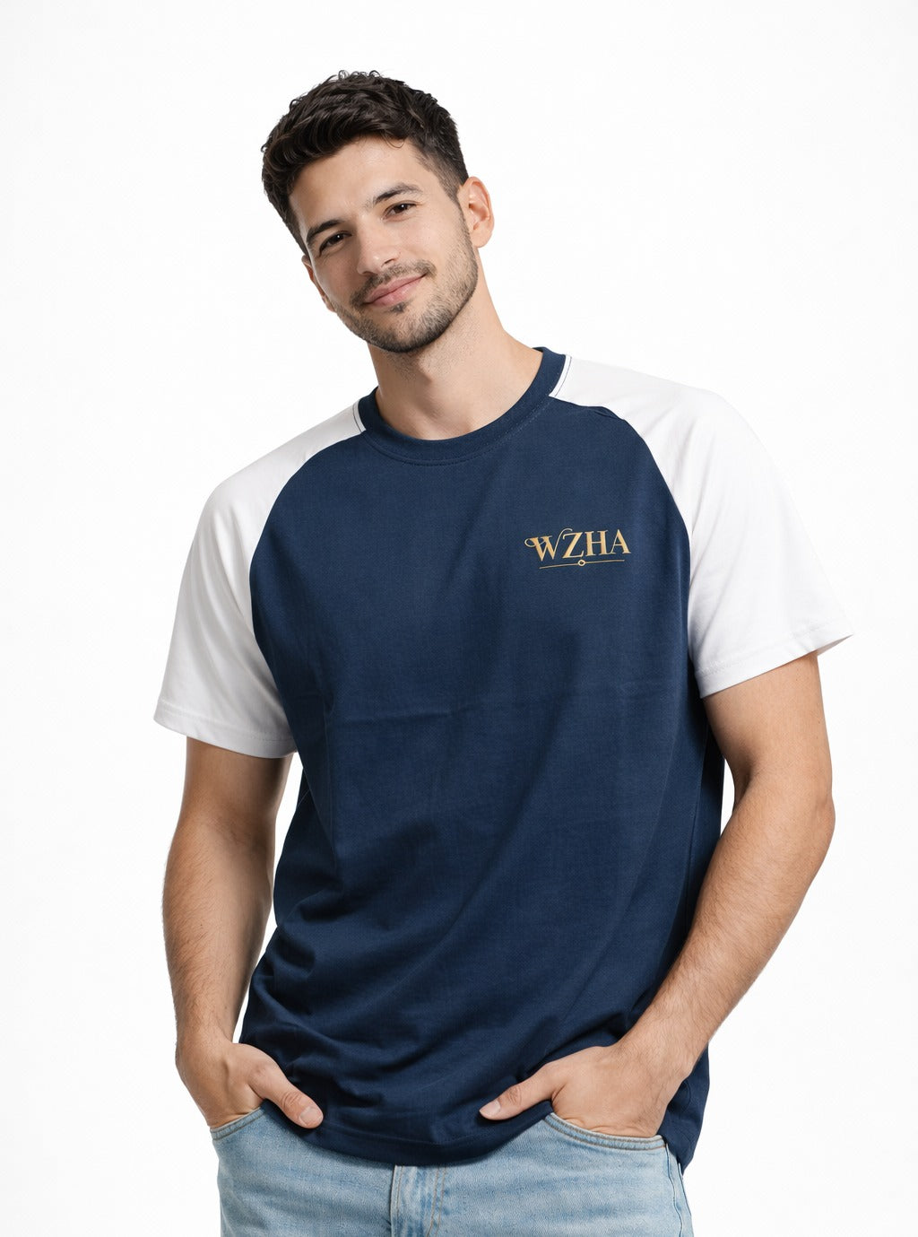 WZHA Premium Raglan T-Shirt – Navy & White