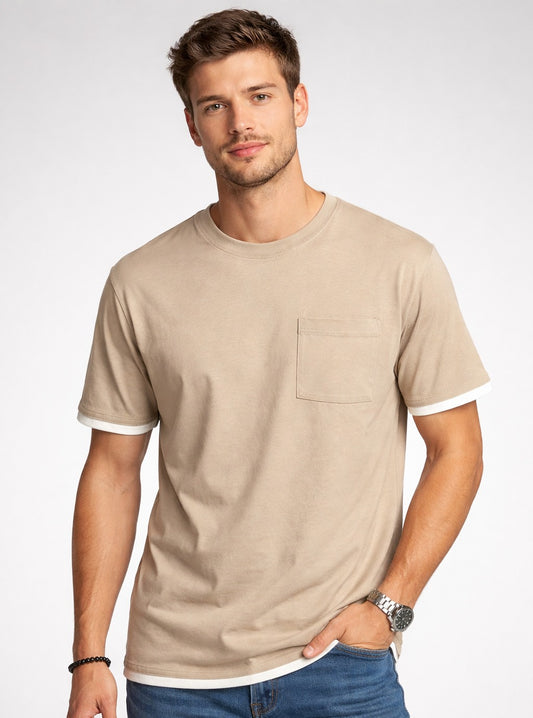 Layered-Trim Pocket Tee